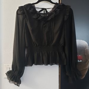 Vintage / lolita blacksheer sleeve top